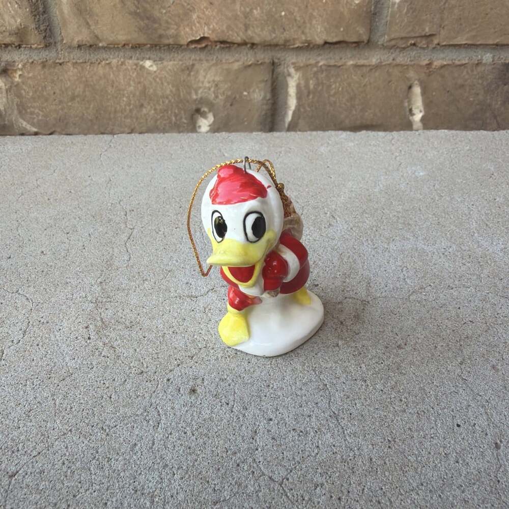 Vintage 1980's DISNEY Porcelain CHRISTMAS Ornament DONALD DUCK Santa Claus Japan
